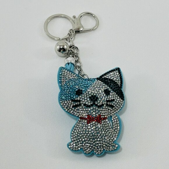 Cat Women Keyring Keychain Tassel Sequined Bling Glitter Rhinestone Sparkling - Picture 1 of 10